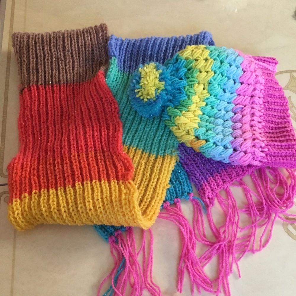 Knit scarf and crochet hat